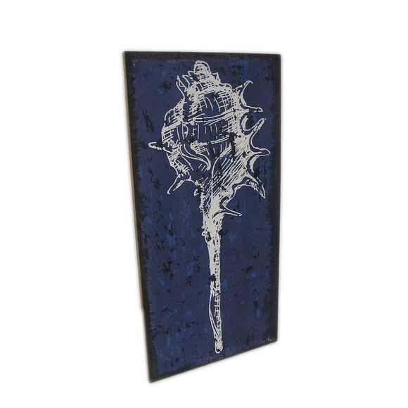 Shell Art Blue and White Murex Shell Burlap Canvas Wall Hanging - Picture 1 of 3